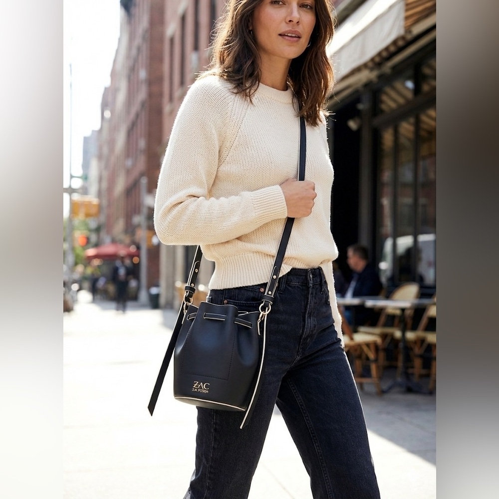 ZAC Zac Posen Black & White Leather Bucket Crossbody Bag | Eartha Mini Style
